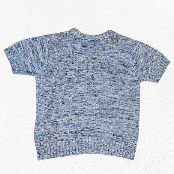 Y2K Vintage Evan-Picone Blue Marled Knit V-Neck Short Sleeve Sweater Size Medium - Picture 5 of 5